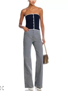 VERONICA BEARD Crosbie Striped Wide-Leg Jeans - Navy/White Size 28/6